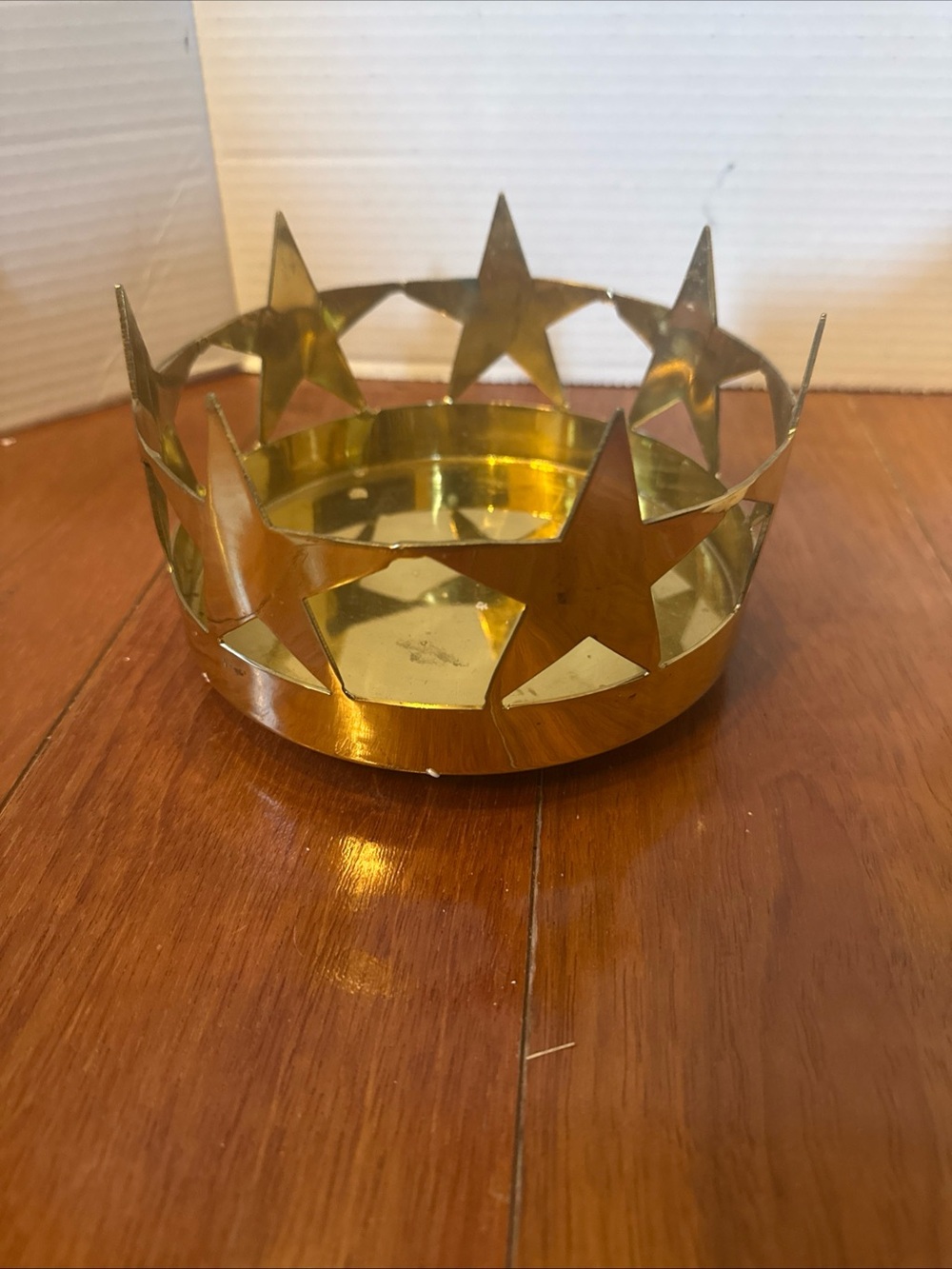 Rare Vtg Heavy Brass Stars 6” Wide Round Pillar Candleholder Celestial Stars